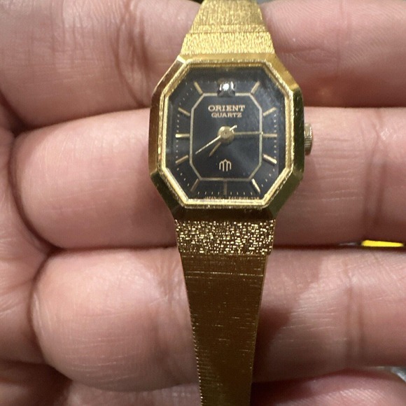 Works 17mm‎ Orient Octagonal Ladies Bracelet Watch Black Dial Quartz Vintage main image 4